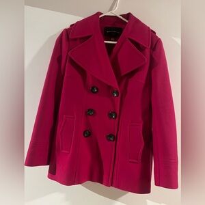 Deep Magenta Pink Wool Blend Classic Pea Coat